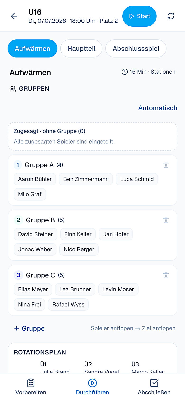 train.IQ Platz-Modus – Gruppen und Ablauf griffbereit auf dem Handy
